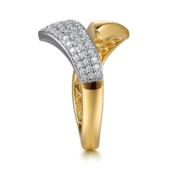 Hot Gabriel & Co. 14K White Yellow Gold Pave Diamond Bypass Ring
