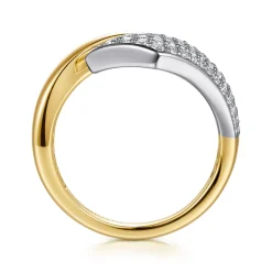 Hot Gabriel & Co. 14K White Yellow Gold Pave Diamond Bypass Ring
