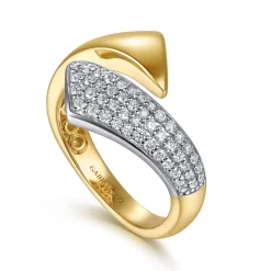 Hot Gabriel & Co. 14K White Yellow Gold Pave Diamond Bypass Ring