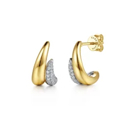 Clearance Gabriel & Co. 14K White Yellow Gold Pave Diamond Spike J Hoop Earrings