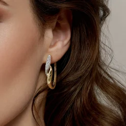Hot Gabriel & Co. 14K White Yellow Gold Pave Diamond Bypass Hoop Earrings