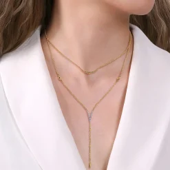Hot Gabriel & Co. 14K White Yellow Gold Pave Diamond Layered Chevron Necklace