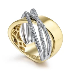 Sale Gabriel & Co. 14K White-Yellow Gold Polished and Diamond Bands Criss Cross Ring