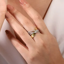 Sale Gabriel & Co. 14K White-Yellow Gold Polished and Diamond Bands Criss Cross Ring
