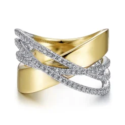 Sale Gabriel & Co. 14K White-Yellow Gold Polished and Diamond Bands Criss Cross Ring