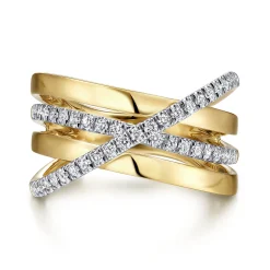 Discount Gabriel & Co. 14K White-Yellow Gold Polished Band and Diamond Row Criss Cross Ring
