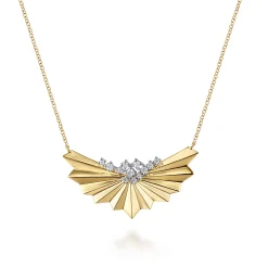 Clearance Gabriel & Co. 14K White Yellow Gold Radiant Fan Diamond Cut and Cluster Diamond Bar Necklace
