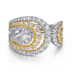 Gabriel & Co. 18K White Yellow Gold Split Shank Diamond Wide Band Ring