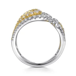 Gabriel & Co. 18K White Yellow Gold Split Shank Diamond Wide Band Ring