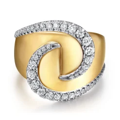 Hot Gabriel & Co. 18K White-Yellow Gold Swirling Metal and Diamond Statement Ring
