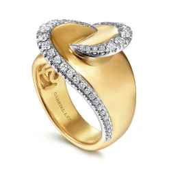 Hot Gabriel & Co. 18K White-Yellow Gold Swirling Metal and Diamond Statement Ring