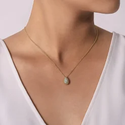 Discount Gabriel & Co. 14K White Yellow Gold Teardrop Diamond Pave Pendant Necklace with Beaded Frame