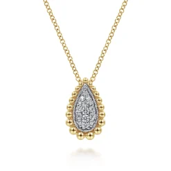 Discount Gabriel & Co. 14K White Yellow Gold Teardrop Diamond Pave Pendant Necklace with Beaded Frame