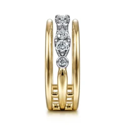 Online Gabriel & Co. 14K White-Yellow Gold Three Row Diamond Open Ring
