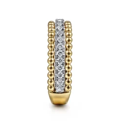 Best Gabriel & Co. 14K White-Yellow Gold Three Row Diamond and Bujukan Bead Ring