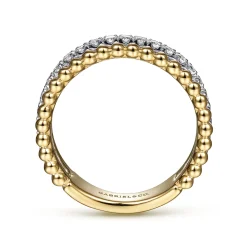 Best Gabriel & Co. 14K White-Yellow Gold Three Row Diamond and Bujukan Bead Ring