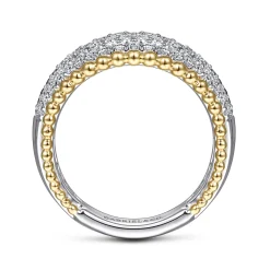 Best Gabriel & Co. 14K White-Yellow Gold Wide Diamond Pave Band with Bujukan Bead Border