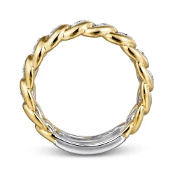 New Gabriel & Co. 14K White-Yellow Gold Wide Diamond Pave Band