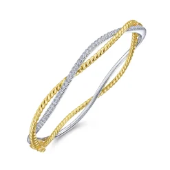 New Gabriel & Co. 14K White-Yellow Twisted Rope and Diamond Bangle