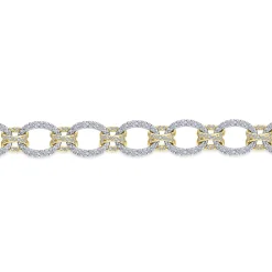 Sale Gabriel & Co. 14K Yellow and White Gold Bracelet with Alternating Links and Pave Diamonds