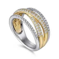Outlet Gabriel & Co. 14K Yellow and White Gold Criss Crossing Multi Row Diamond Ring