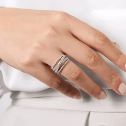 Outlet Gabriel & Co. 14K Yellow and White Gold Criss Crossing Multi Row Diamond Ring