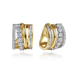 Clearance Gabriel & Co. 14K Yellow and White Gold Diamond 15mm Huggie Earrings