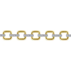 Hot Gabriel & Co. 14K Yellow and White Gold Square Link Tennis Bracelet with Diamond Link Connectors