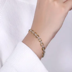 Hot Gabriel & Co. 14K Yellow and White Gold Square Link Tennis Bracelet with Diamond Link Connectors