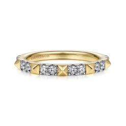 Sale Gabriel & Co. 14K Yellow Gold Alternating Diamond and Pyramid Stackable Ring