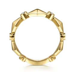 Discount Gabriel & Co. 14K Yellow Gold Alternating Geometric and Diamond Station Ring