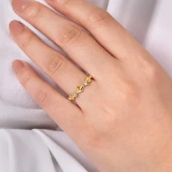 Discount Gabriel & Co. 14K Yellow Gold Alternating Geometric and Diamond Station Ring