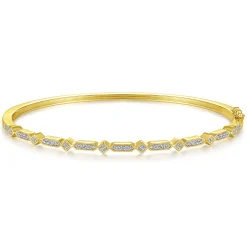Outlet Gabriel & Co. 14K Yellow Gold Alternating Geometric Stations Diamond Bangle