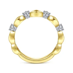 Clearance Gabriel & Co. 14K Yellow Gold Alternating Open Link and Diamond Stackable Ring