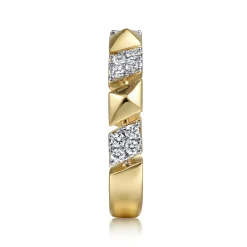 Best Gabriel & Co. 14K Yellow Gold Alternating Pave Diamond and Pyramid Ring
