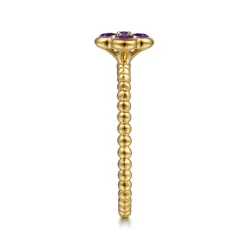 Discount Gabriel & Co. 14K Yellow Gold Amethyst Cluster Clover and Bujukan Bead Stackable Ring
