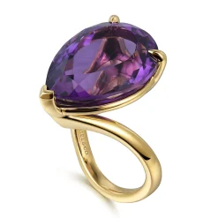 Clearance Gabriel & Co. 14K Yellow Gold Amethyst Pear Shape Ladies Ring