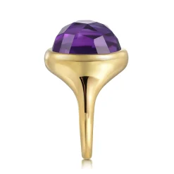 Gabriel & Co. 14K Yellow Gold Amethyst Round Shape Ladies Ring With Flower Pattern J-Back