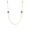 Hot Gabriel & Co. 14K Yellow Gold Amethyst Round Shape Necklace With Four Stations Beads and Bezel Setting