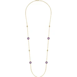 Hot Gabriel & Co. 14K Yellow Gold Amethyst Round Shape Necklace With Four Stations Beads and Bezel Setting