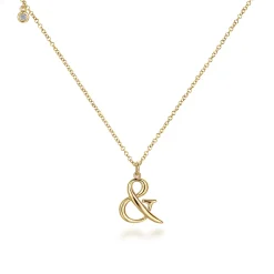 Hot Gabriel & Co. 14K Yellow Gold Ampersand Pendant Necklace with Bezel Set Diamond Drop