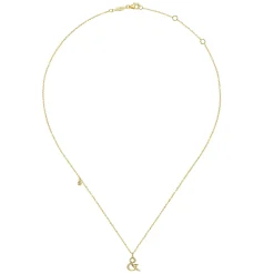 Discount Gabriel & Co. 14K Yellow Gold Ampersand Pendant Necklace with Bezel Set Diamond Drop