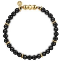 Hot Gabriel & Co. 14K Yellow Gold and 6mm Black Onyx Beaded Bracelet