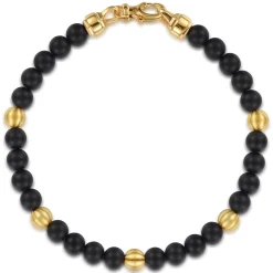 Hot Gabriel & Co. 14K Yellow Gold and 6mm Black Titanium Sandblast Men's Beaded Bracelet