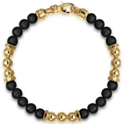 Hot Gabriel & Co. 14K Yellow Gold and 6mm Matte Onyx Beaded Station Bracelet