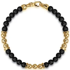 Hot Gabriel & Co. 14K Yellow Gold and 6mm Matte Onyx Beaded Station Bracelet