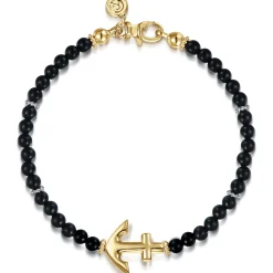 Sale Gabriel & Co. 14K Yellow Gold and 4mm Onyx Beaded Bracelet with Anchor