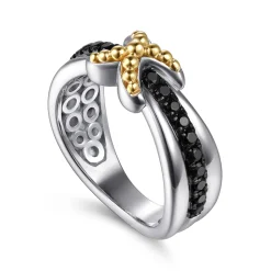 Online Gabriel & Co. 14K Yellow Gold and 925 Sterling Silver Bujukan Black Spinel X Ladies Ring
