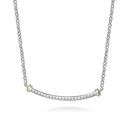 Hot Gabriel & Co. 14K Yellow Gold and 925 Sterling Silver Bujukan White Sapphire Bar Necklace