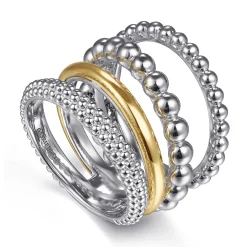 Gabriel & Co. 14K Yellow Gold and 925 Sterling Silver Bujukan Wide Band Ring